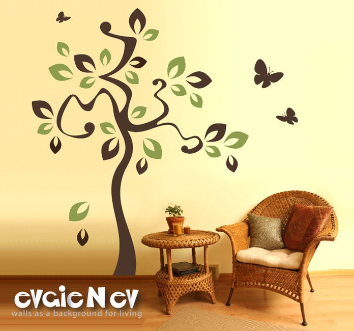 Vinyl Wall Sticker Decal - Tree and Flying Butterflies - TRAT010