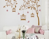 Children Wall Decal Wall Sticker Nursery Wal Decal  - Garden Tree with Birdcage and Birds - TRGD010R