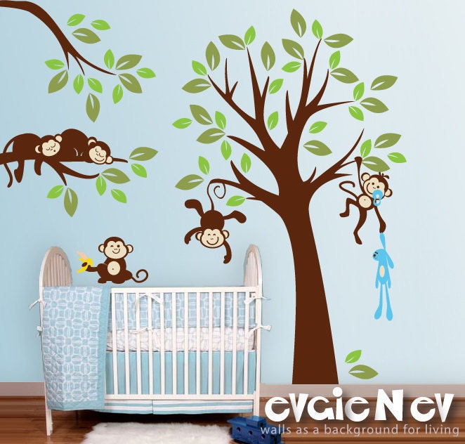 Children Wall Decal Wall Sticker tree decal - Jungle Wall Decals Set - PLMG020L