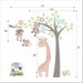 Nursery Wall Stickers - Monkeys on the Tree with Giraffe Jungle Wall Decal - PLSF020L