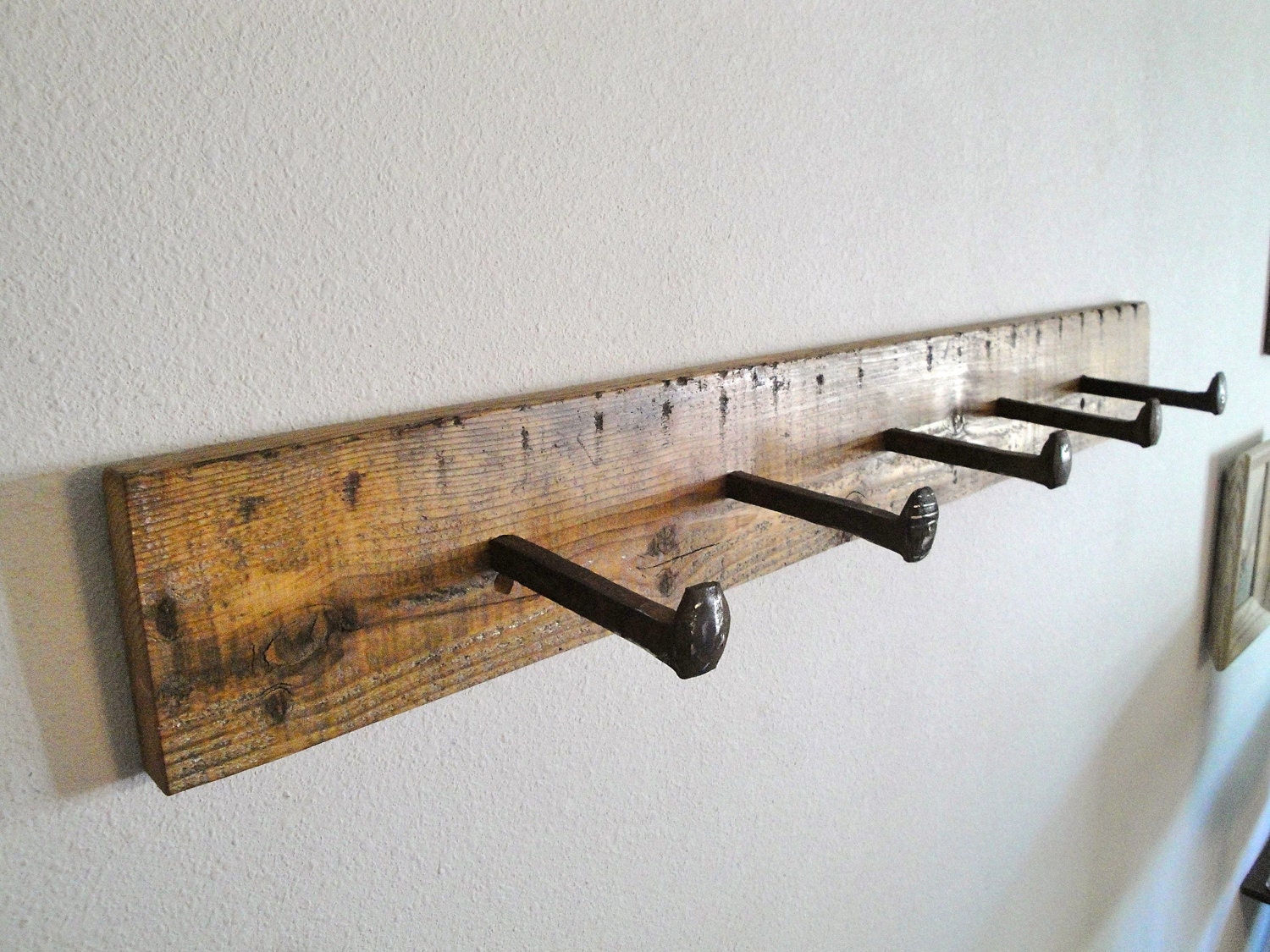 Reserved for Jacktractor RAILWAY Handmade Reclaimed Wood Spike Wall Hanging Hat Coat Rack