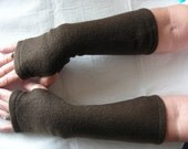 Chocolate Brown Fleece Fingerless Gloves and Arm Warmers, Texting Gloves, Driving Gloves, Hand Warmers, Mitts, Arm Gloves, Gloves