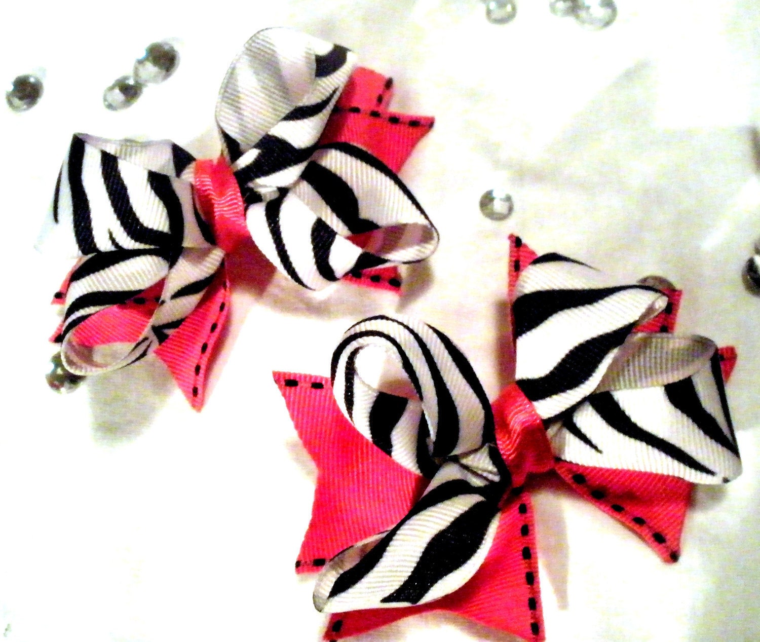 Zebra Diva Bitty Bows - Girls Boutique Pigtail Hair Bows - Pigtails, Pink, Zebra