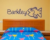 Wall Vinyl Decal with Big Fish and Custom Name - personalized