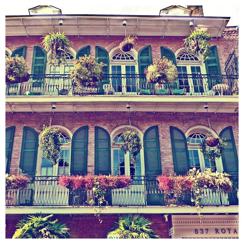 NOLA Balconies - 5x5 Original Fine Art Photograph - New Orleans - Southern - South - Flowers- Purple - Teal