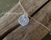 Initial Necklace -  One Tiny Disc - Personalized - 8mm Sterling Silver Single Disc  - 101