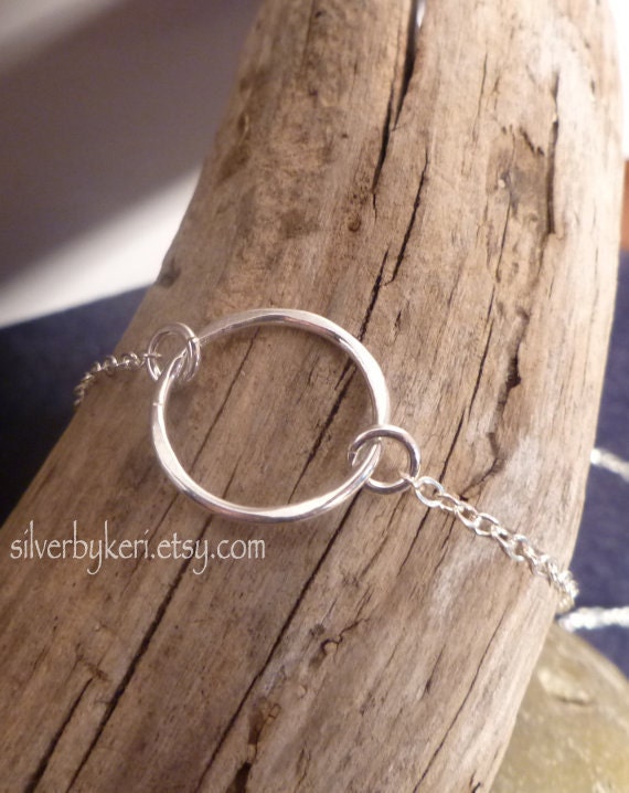 Eternity Necklace - Simple Circle Necklace - Handmade Fine Silver Hammered Circle - Adjustable Sterling Silver Chain -Karma