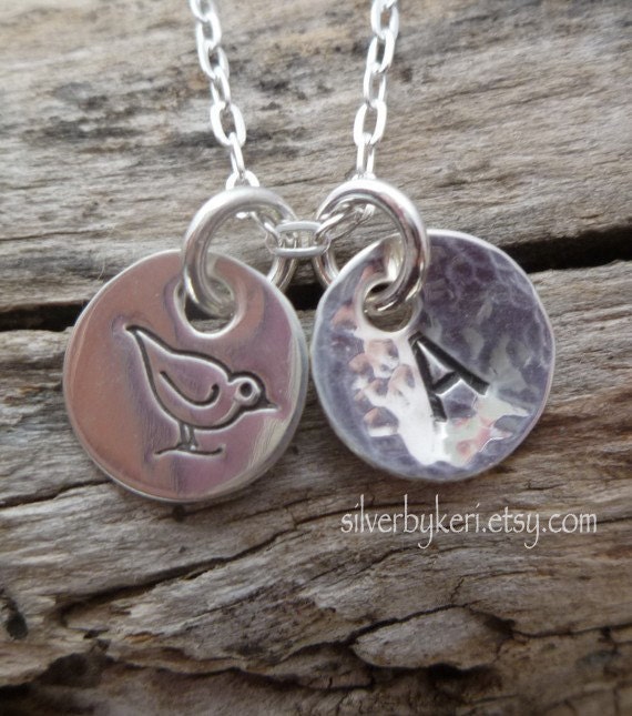 Double Initial Necklace - Two 3/8" or  9.5mm Personalized Sterling Silver Hand Stamped Discs - Finish Options