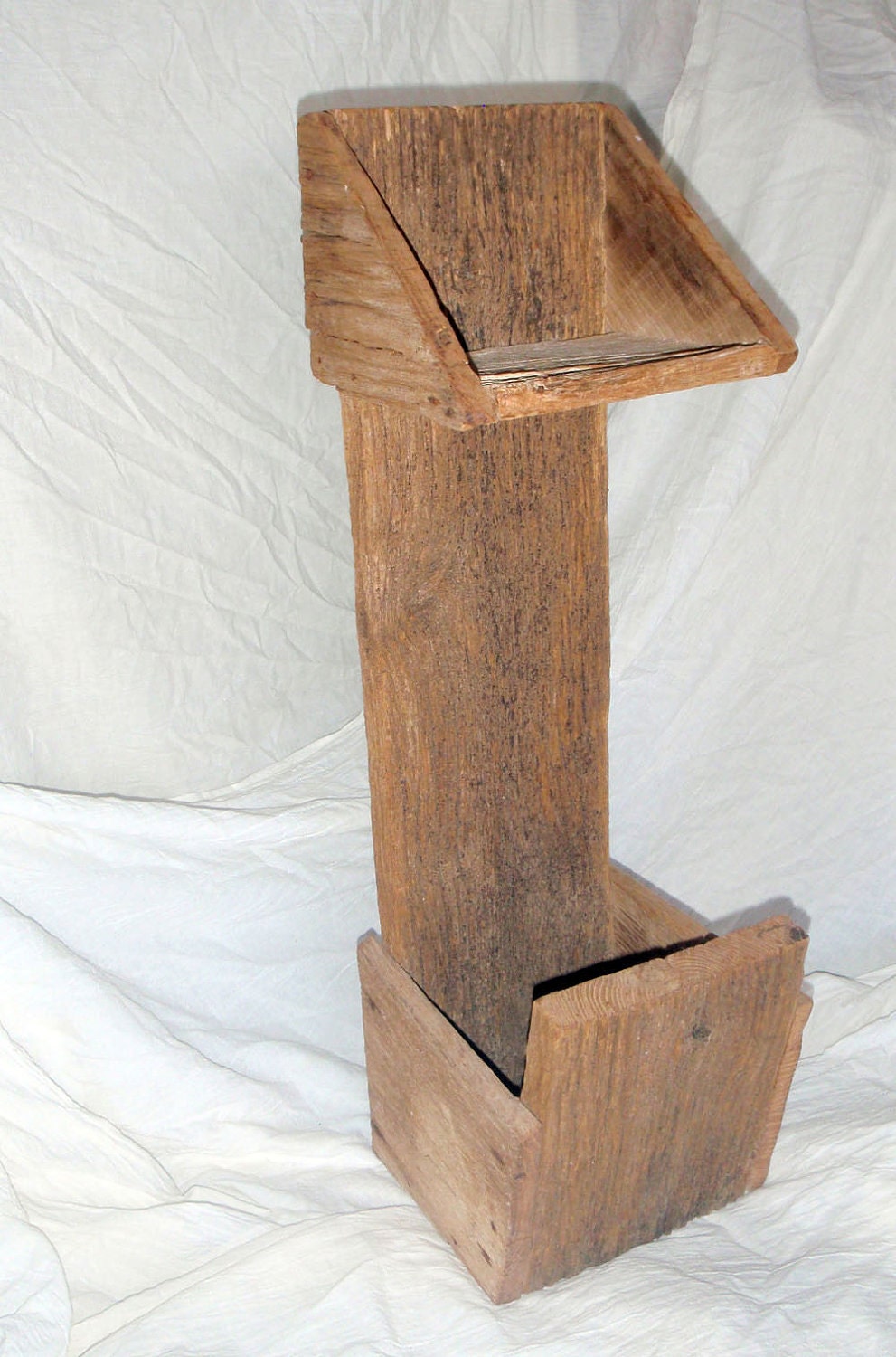 Reclaimed barnwood storage bin and shelf
