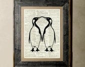 Penguins(Kissing) - Printed on a Vintage Dictionary Page 8X10