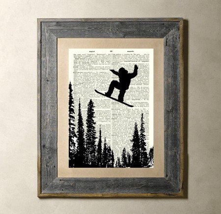 Snowboarding - Printed on a Vintage Dictionary Page 8X10