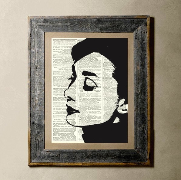 Audrey Hepburn- Printed on a Vintage Dictionary Page 8X10