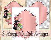 Retro Vintage Pretty Woman Pink Black Stripes Ornate Bracket Frame LARGE Digital Image Download  Transfer To Totes Pillows Tea Towels Shirts