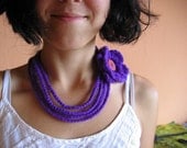 Violet....Lilac Gentle Crochet Necklace with Flower and button