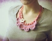 Pastel Pink and Violet Crochet Necklace with Cream Flower- Lace Necklace -Eco friendly - Fashion 60's