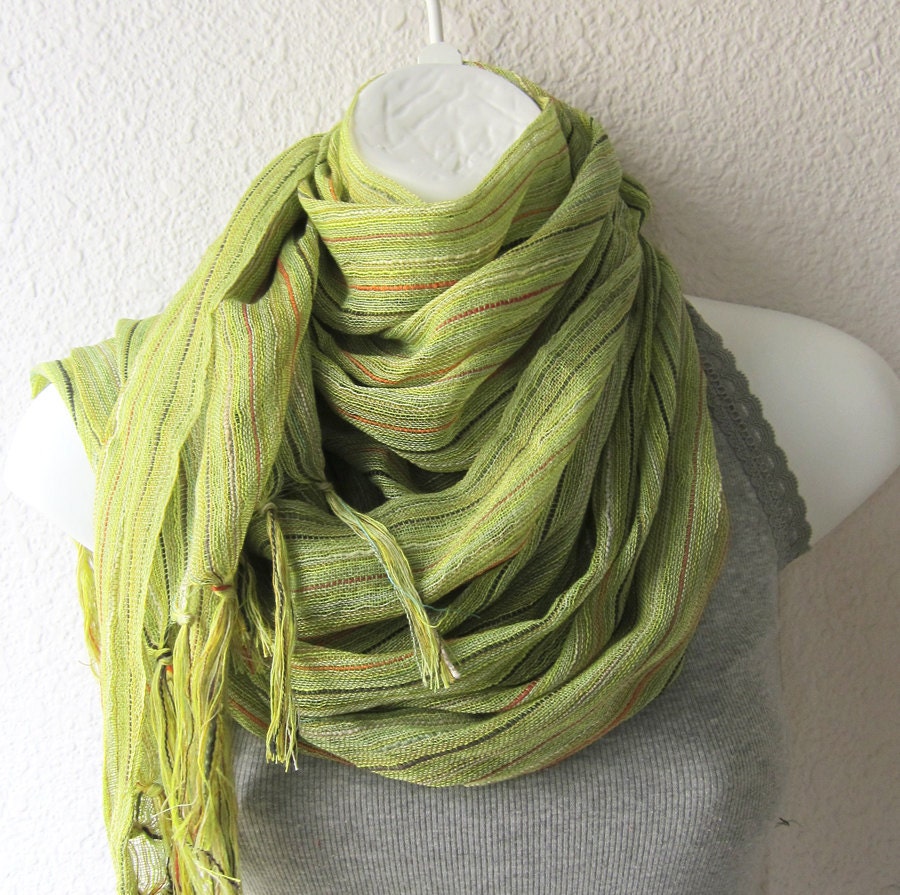 Cotton  Gauze Scarf in Lime Green ..Rustic Necklace Scarf - whitewolfsclouds
