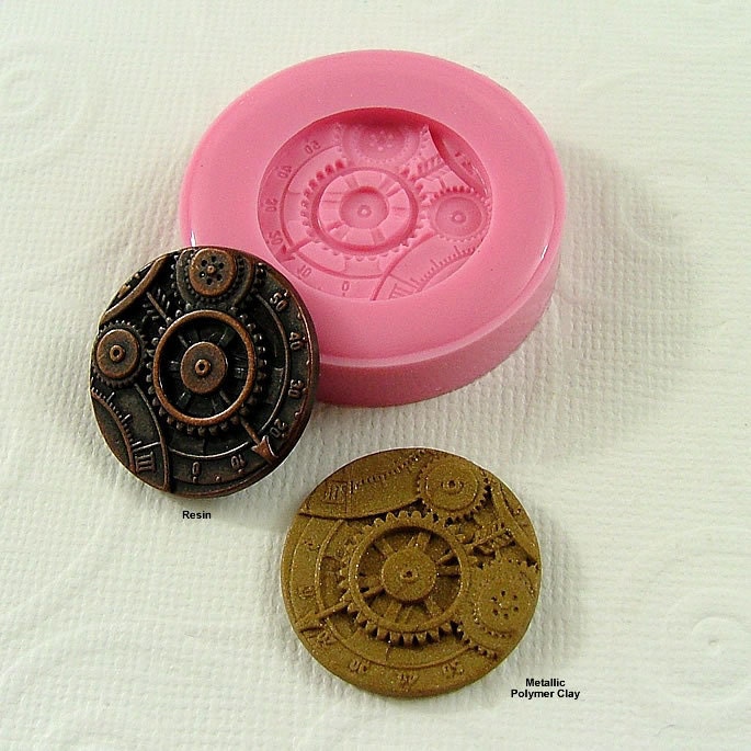 Steampunk Gear Disk Disc Cabochon Silicone Mold/Mould (23mm)  chocolate, fondant, resin, pmc, polymer clay (248)
