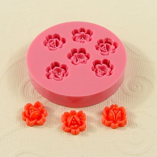Rose Cabochon 6 cavity Flexible Silicone Mold/Mould (10mm) for Crafts, Jewelry, Scrapbooking, (soap, resin, pmc, polymer clay) (205)