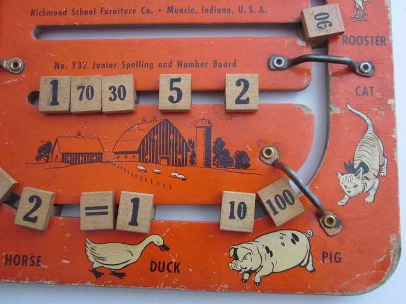 Vintage Childs Spelling Board Letters Numbers 1948