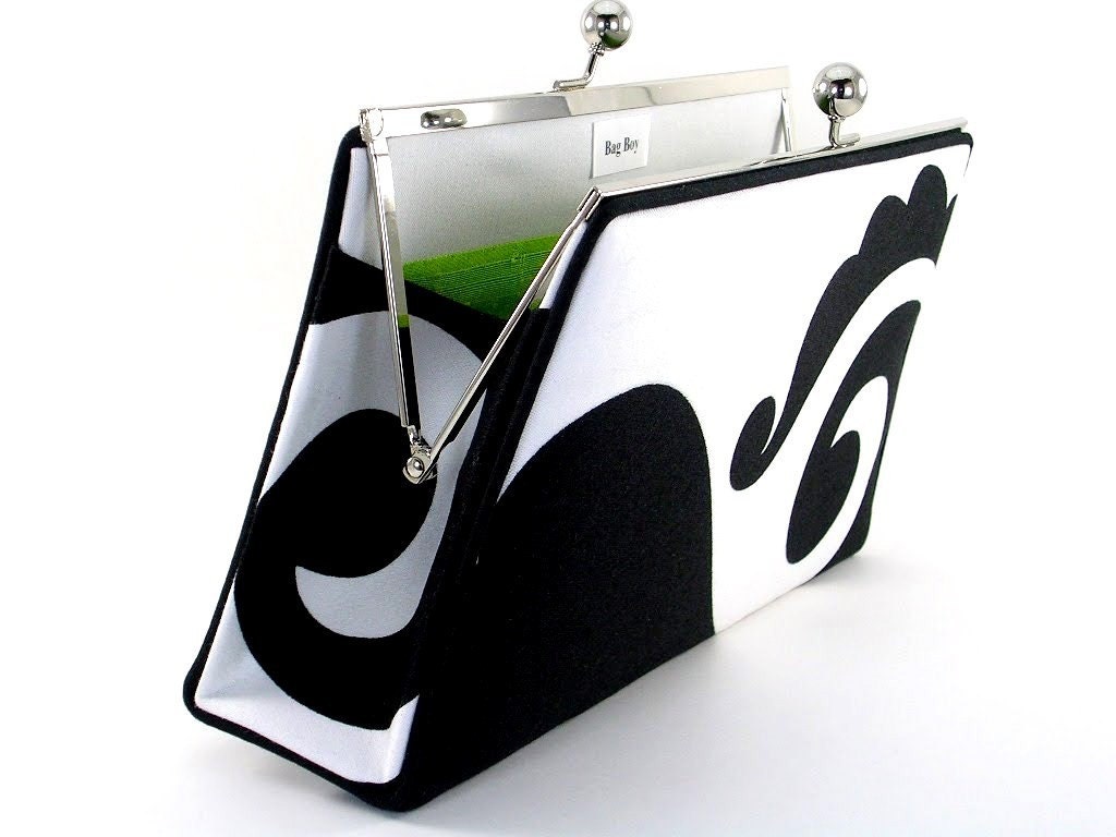 Black and White Clutch Handbag - Ocean Wave with silk lining - by Bagboy
