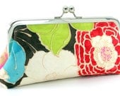 Red Flower Clutch Purse Metal Frame Handbag Handmade Floral Evening Bag Bagboy