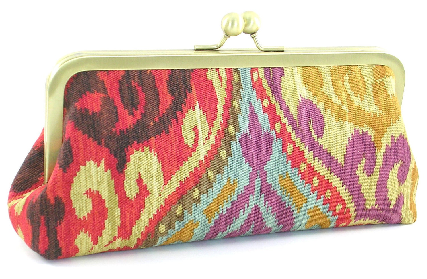 Red and Gold - Ikat Clutch Handbag - Boho Bag