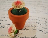 carnation flower earrings in a little clay pot