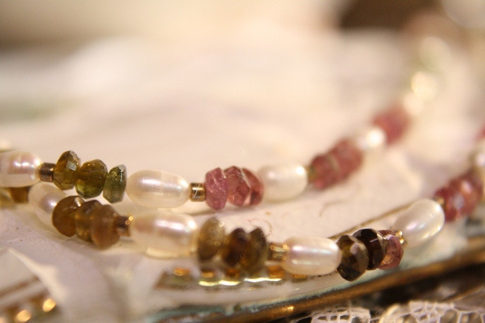 Double-strand Long Watermelon Tourmaline Necklace