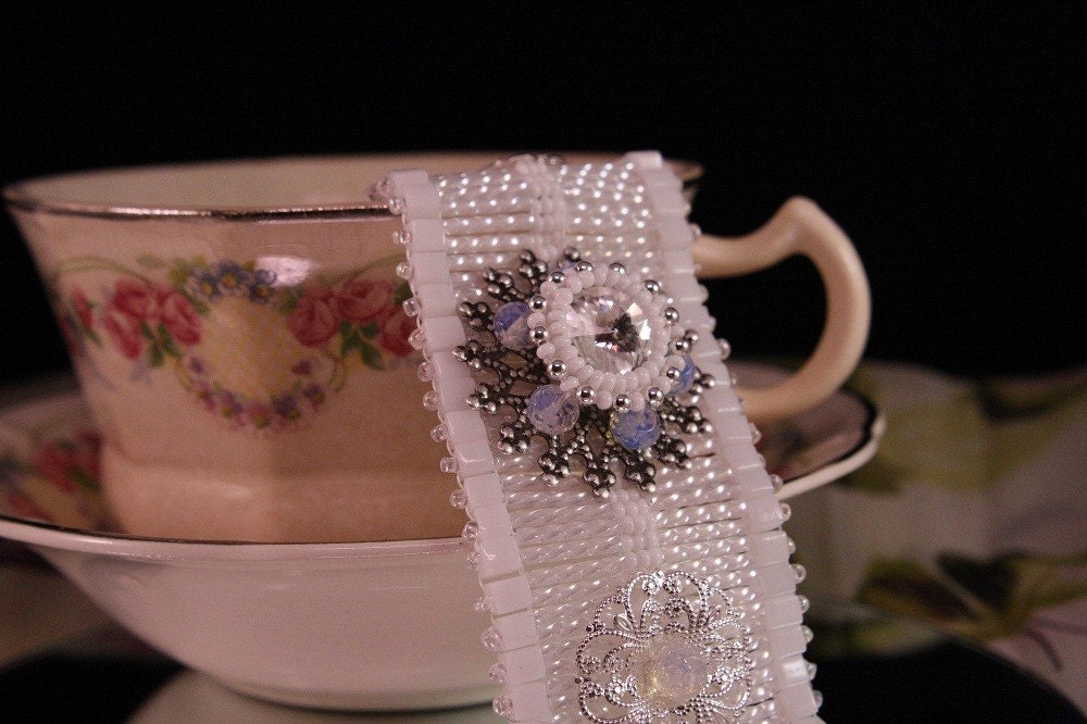 Snowflake Beaded Cuff Bracelet