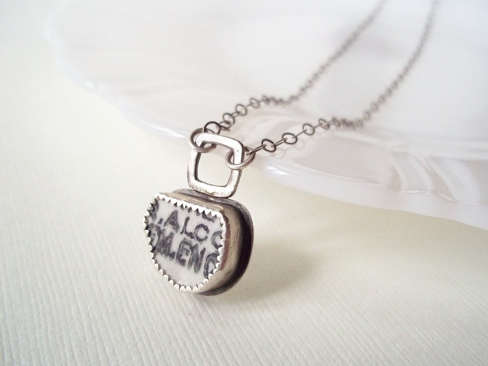 Recycled China Necklace. Pottery Shard Necklace in Sterling Silver. Small Recycled Found Object Jewelry