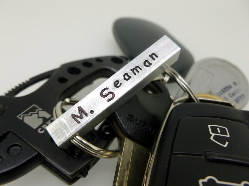 Hand Stamped Aluminum Keychain - for men - for women - bag marker