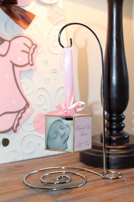 Personalized Pink Princess Tiara Birth Announcement Photo Baby Block Ornament Shower Gift Girl Nursery Decor