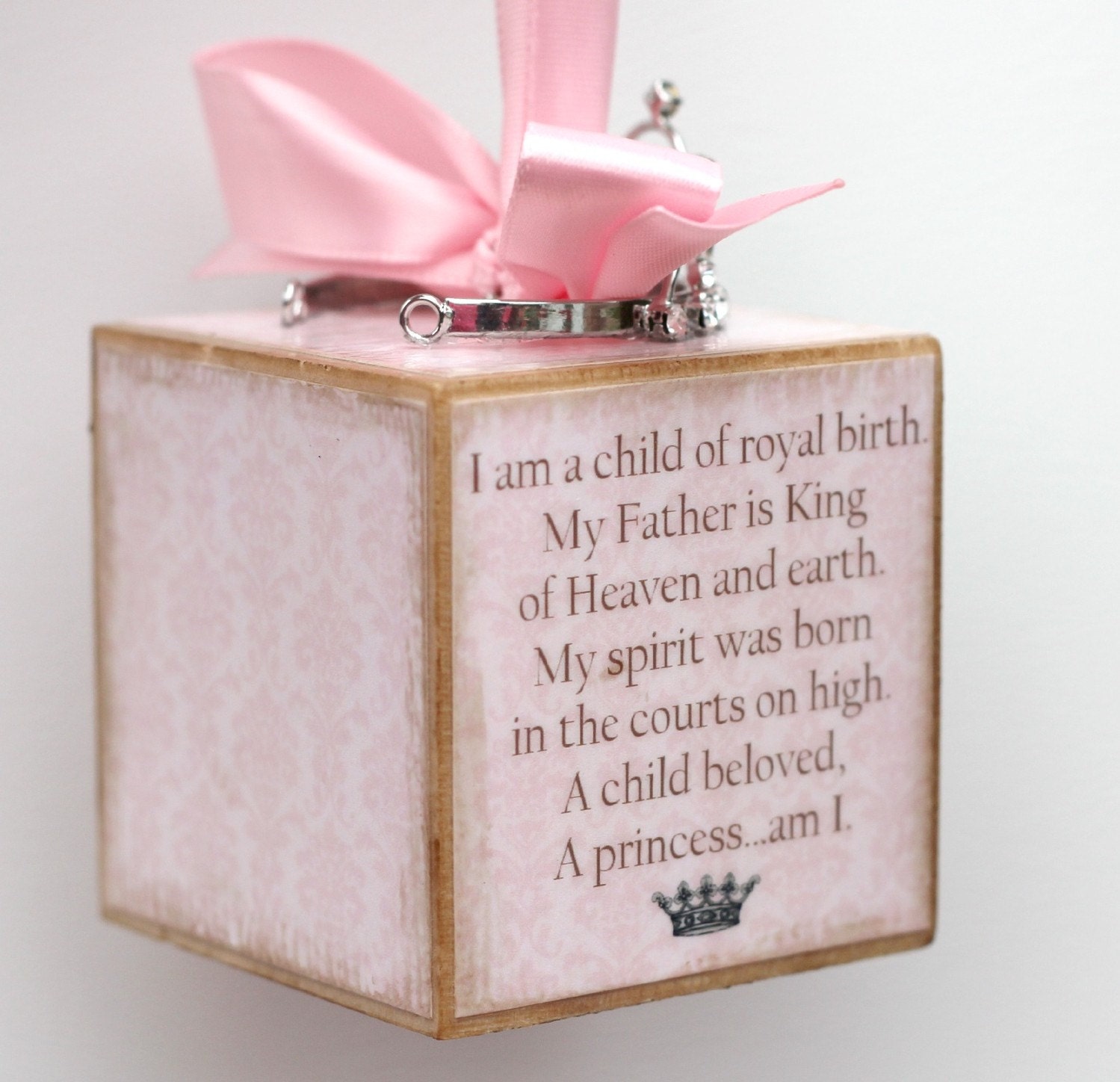 Personalized Pink Princess Tiara Birth Announcement Photo Baby Block Ornament Shower Gift Girl Nursery Decor