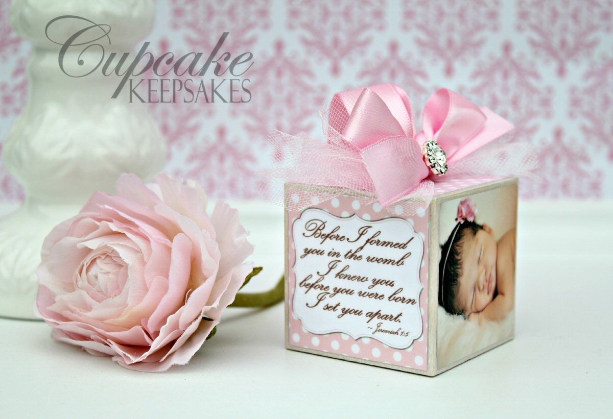 Personalized Pink Baby Photo Block Nursery Decor Keepsake