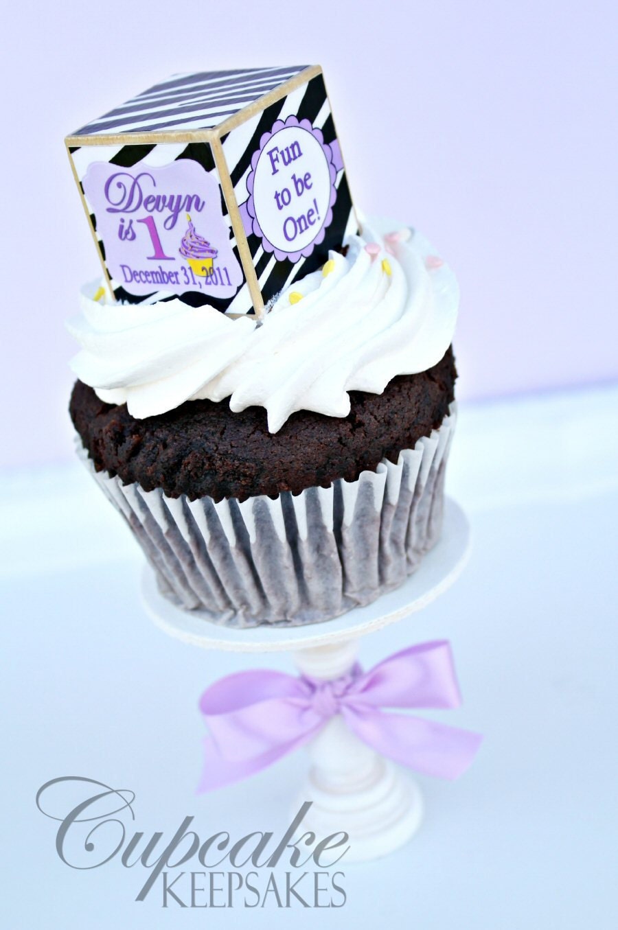 One Dozen Zebra Lavender Photo Cupcake Keepsakes Party Toppers Favors