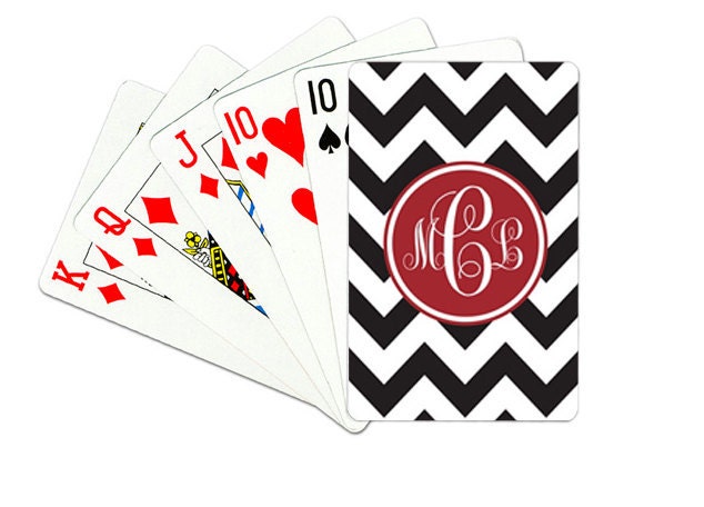 Set of 6 Personalized Playing Cards with Monogram- Chevron- Groomsman Gifts