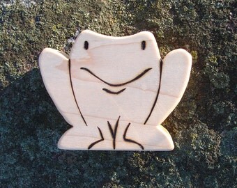 Frog Toddler Toy, Maple - natural wooden teether for baby, or toddler toy Spring Time