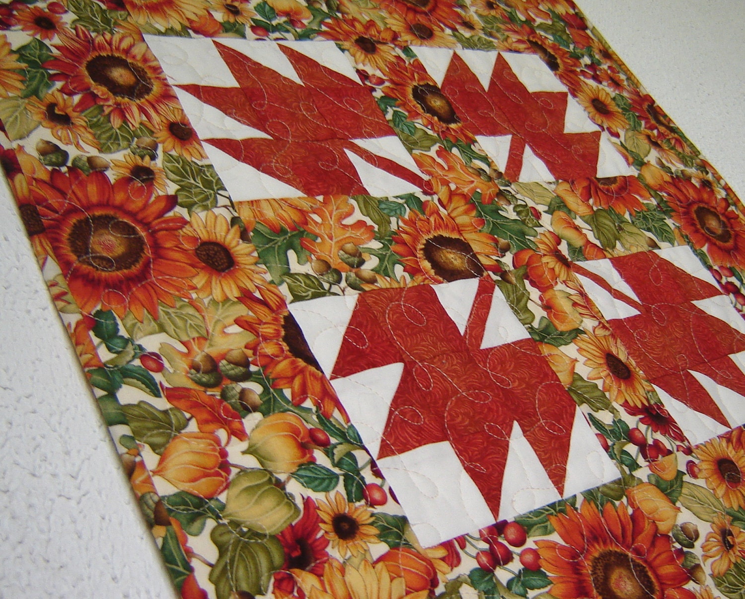 Sunflower Quilted Table Runner 24"x24" Thanksgiving table decor