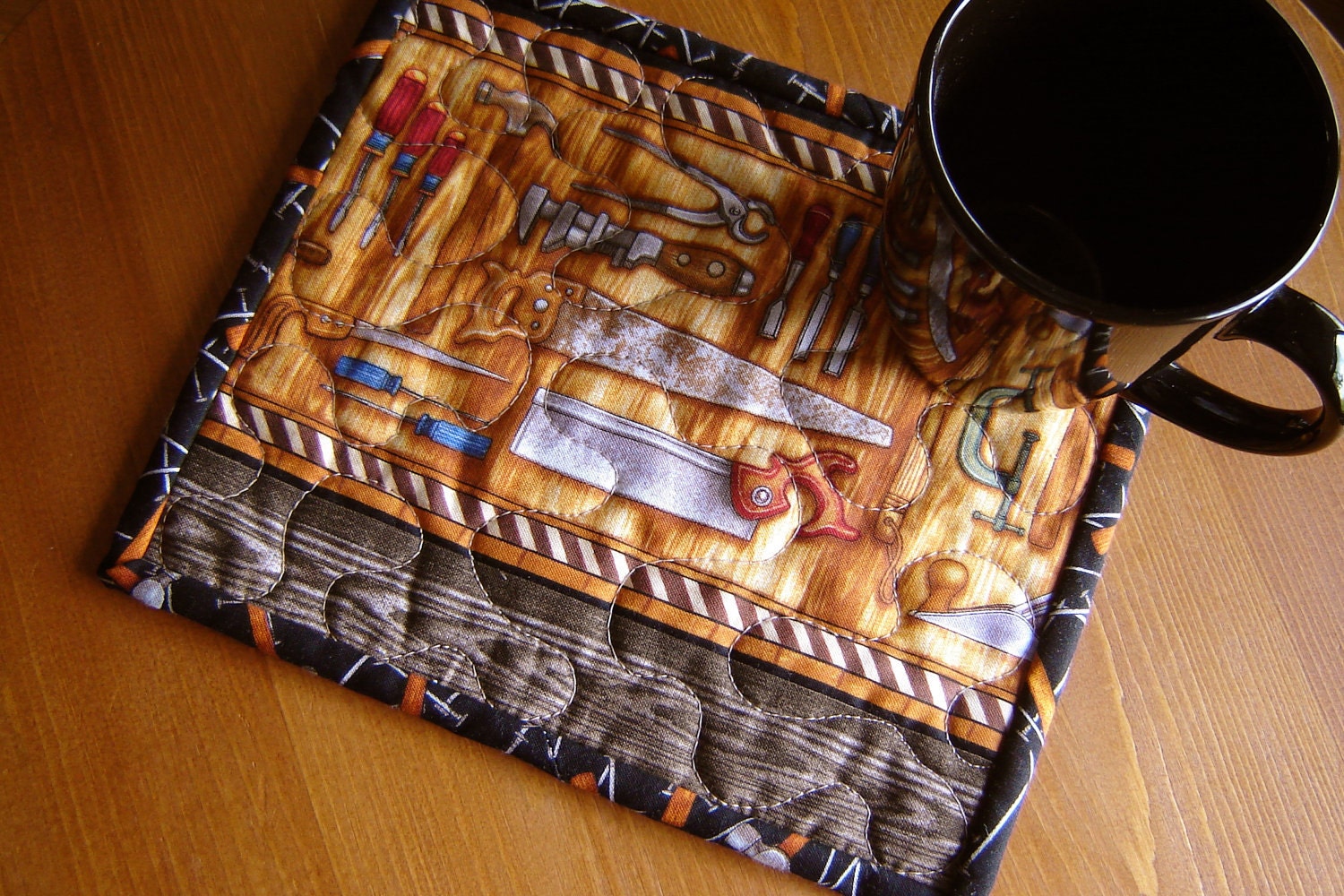 Mini quilt placemat, mug rug, snack mat Tool Time