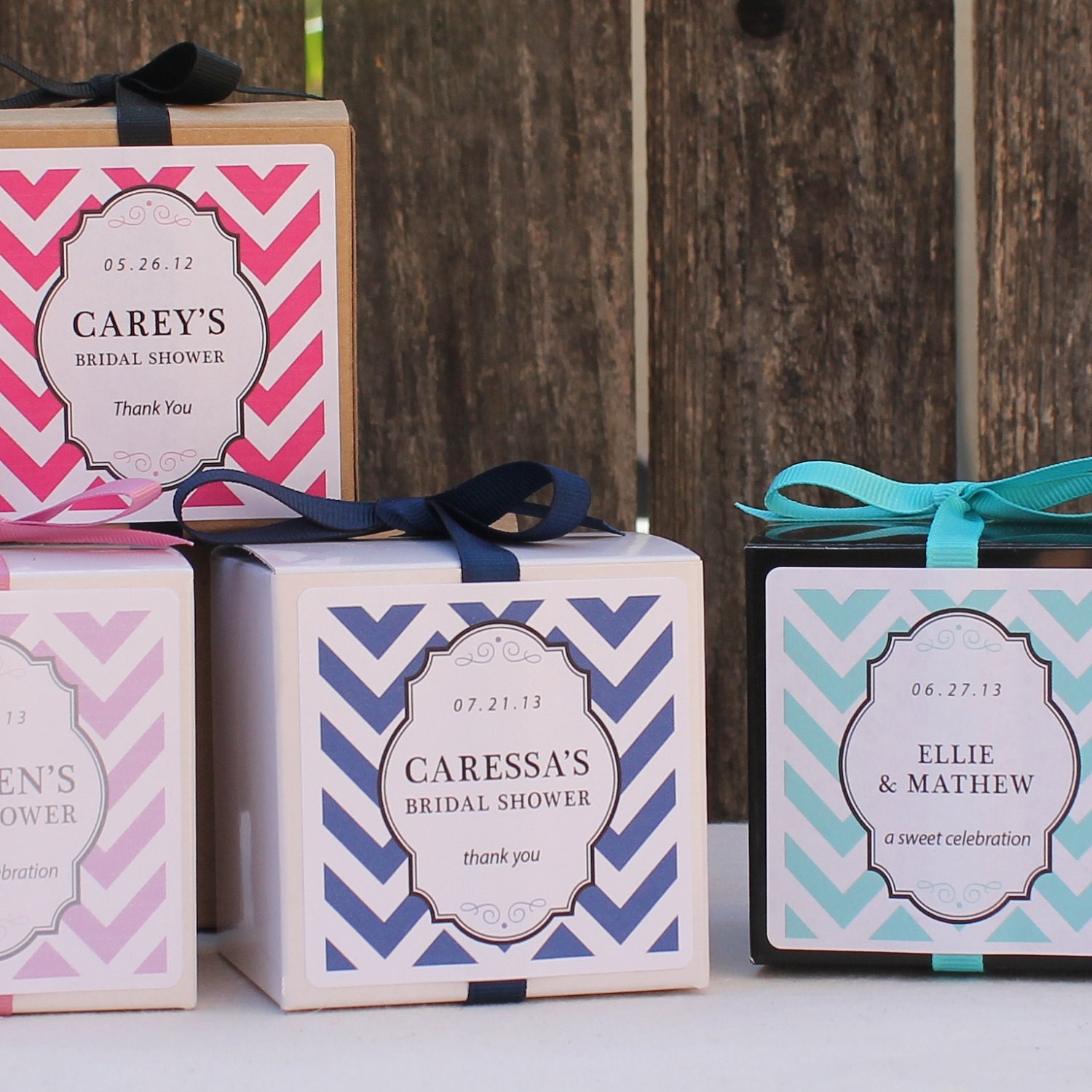 12 Chevron Design Personalized Favor Boxes - ANY COLOR - wedding favors, party favors, baby shower favors, bridal shower favors