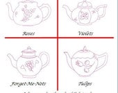 Flower Teapots Redwork Designs