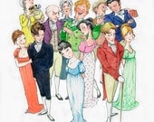 Jane Austen, 'Mansfield Park' cast of characters SMALL illustration print
