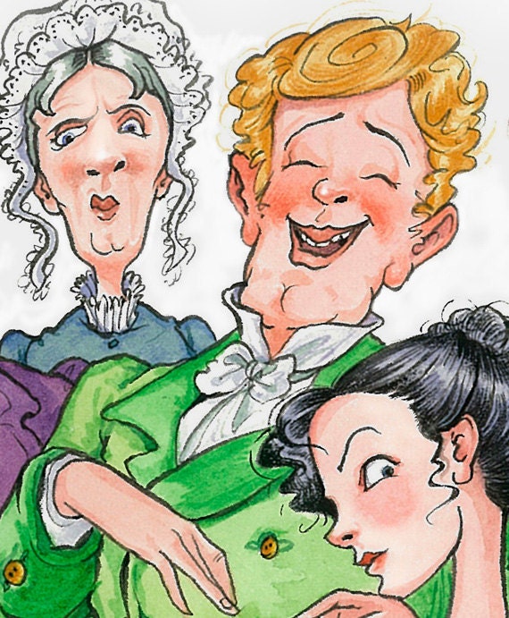 Jane Austen, 'Mansfield Park' cast of characters SMALL illustration print