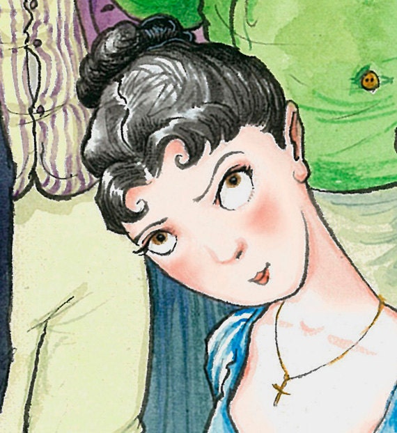 Jane Austen, 'Mansfield Park' cast of characters SMALL illustration print