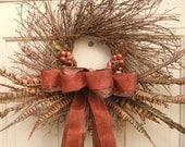 Rustic Twig Wreath with Feathers, Pinecones Acorns - Feather Wreath - Rustic Wreath - Fall Wreaths - Autumn Front Door Wreath