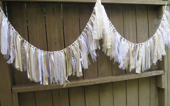 Wedding Decoration, Wedding Garland, Wedding Banner, Rustic Wedding Decor, Shabby Cottage Chic, Bridal Shower Decor, Fabric Garland