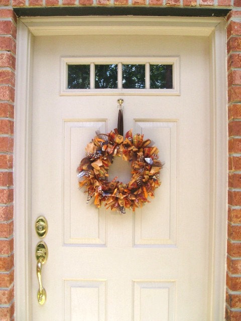 RESERVED For HOLLY - Fall Wreath, Ribbon Door Wreath for Fall Decor, Autumn Front Door Wreath