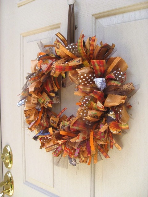 RESERVED For HOLLY - Fall Wreath, Ribbon Door Wreath for Fall Decor, Autumn Front Door Wreath