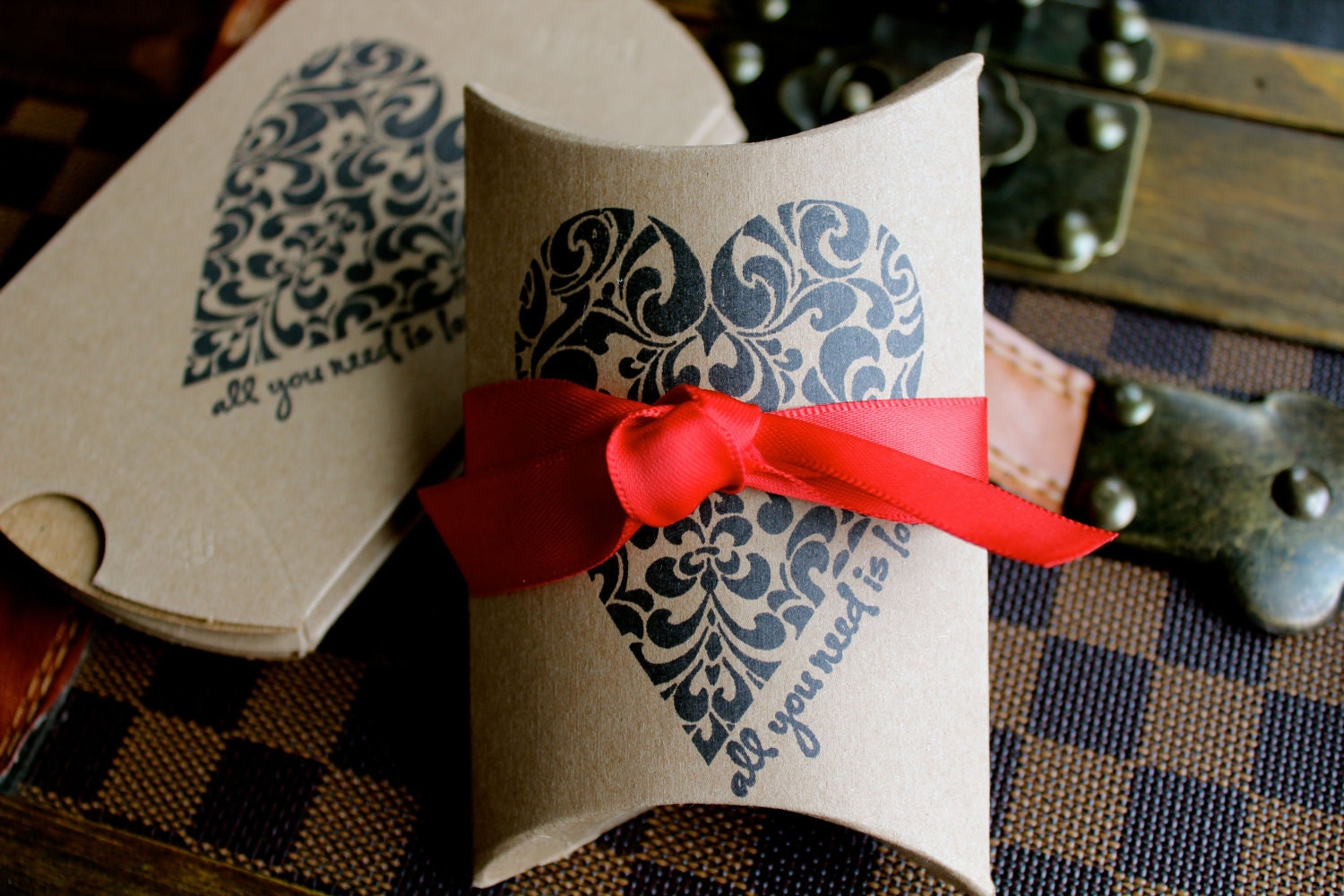 Wedding / Shower / Party  Favor Boxes  -  Set of 10  -  All You Need is Love - You Choose Ribbon Color