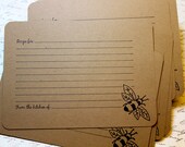 Set of 10 Vintage Inspired Kraft Recipe Cards - Bee